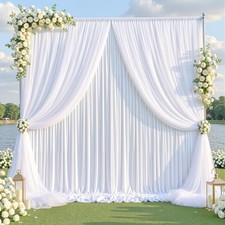 White Tulle Backdrop Curtain 5x10 FT Wrinkle Free 2 Layer Wedding Drapes