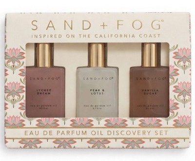 Sand + Fog Perfume Oil Set 3pc Women Discovery Set Lychee Pear Vanilla