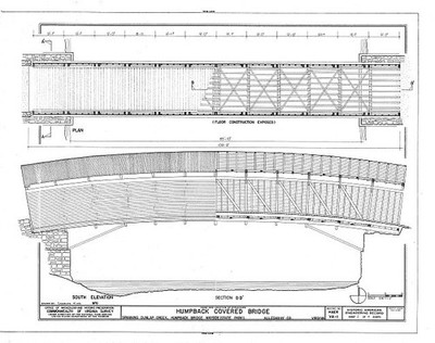 2. Plan; south elevation, section B-B - Humpback Covered Bridge, Humpback