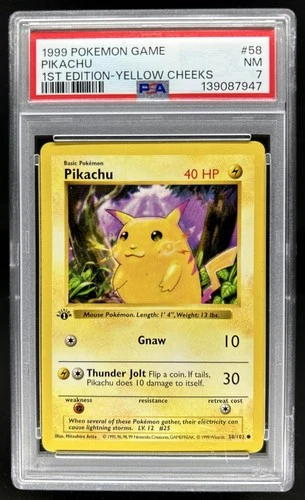 1999 Pokemon 1st Edition Pikachu Yellow Cheeks #58/102 PSA 7