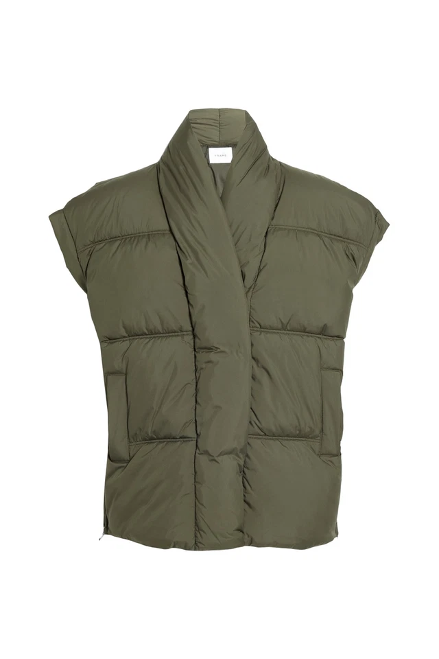 RRP €610 FRAME Recycled Puffer Jacket Size M Padded Green Cap Sleeve Full Zip - Image 3 of 4