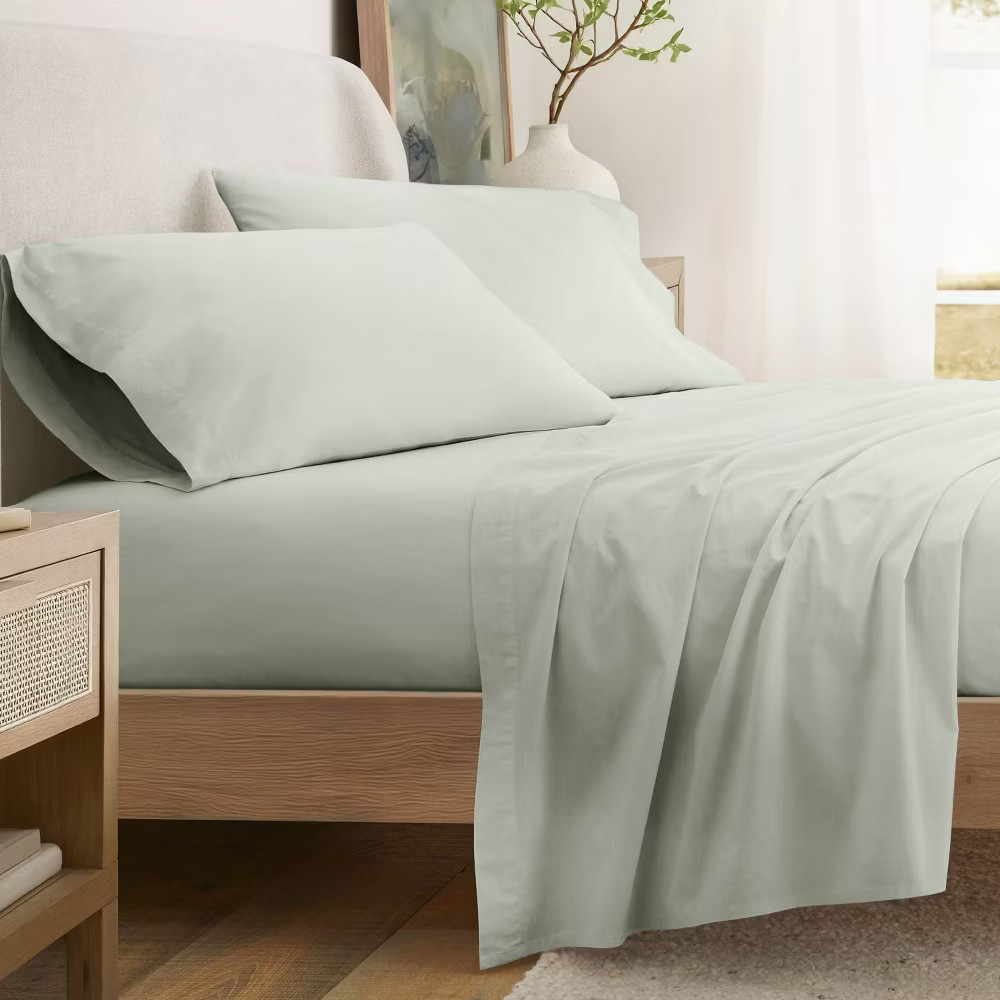 100% Percale Cotton 4PC Sheet Set, Brushed - Pre-Washed Bedding for Softness
