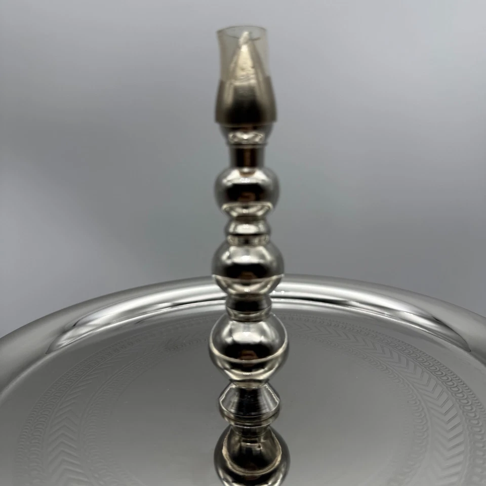 Michael Aram Palace Etagere Dos Niveles Plata Níquel Acero Inoxidable Excelente Estado. Foto 3 de 4