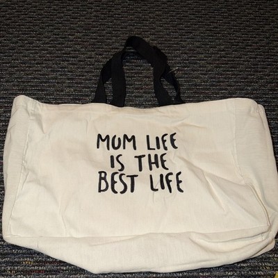 Mom Life Is The Best Life Hold Everything Canvas Tote 20'' Cream And Zipper Pouch