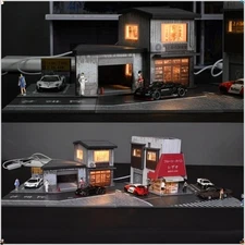 Diorama 1/64 Garage Model Set LED Japanese Repair Shop Model Car Display Case US