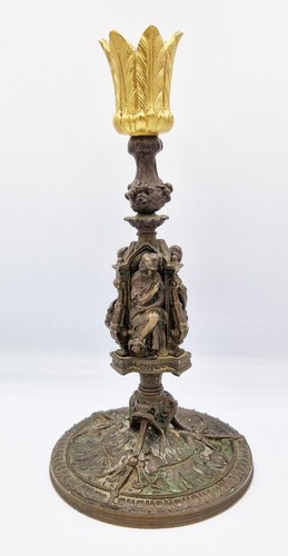 VICTORIAN FRENCH GOTHIC CAST BRONZE MAIDENS CANDLESTICK c1880 - Picture 3 of 11