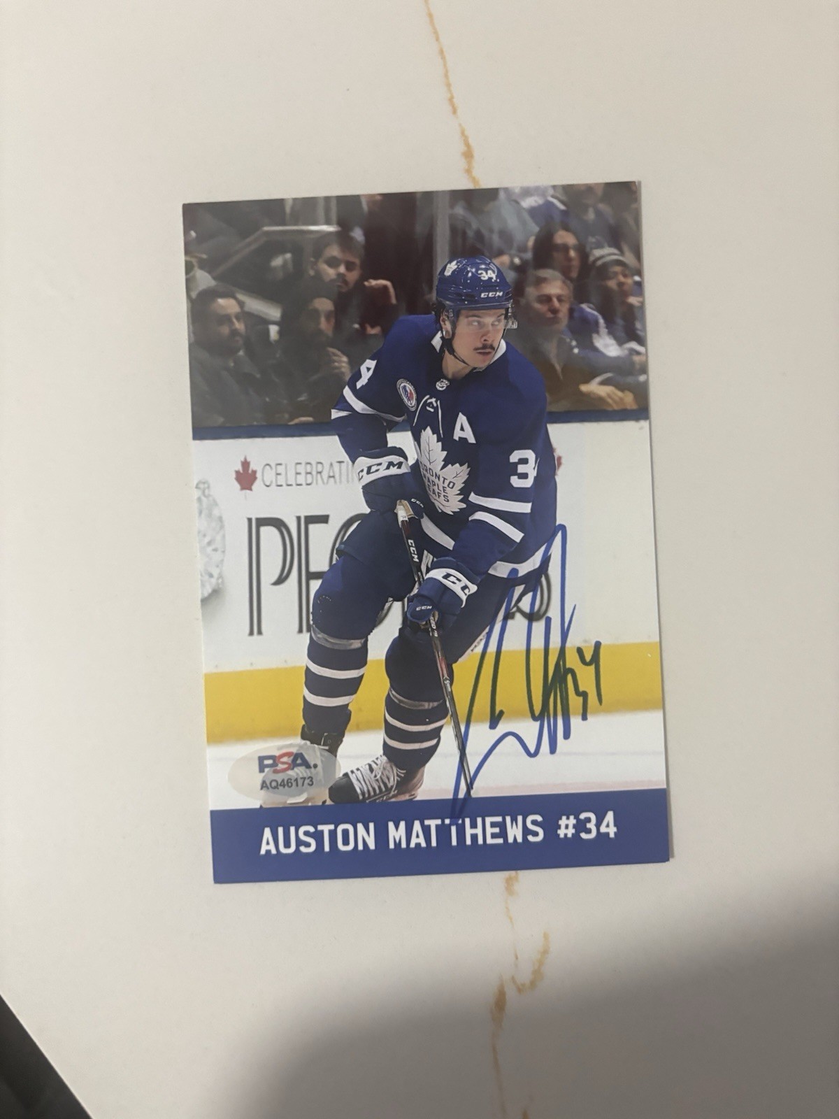 Auston Matthews signed 4x6 team card PSA COA