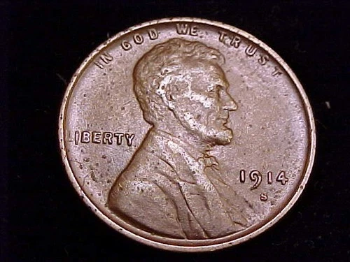 1914-S  Lincoln Cent,  VF/XF grade detail.