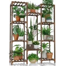Plant Stand Indoor Outdoor Tall Plant Shelf for Multiple Plants Pots Wood Flower