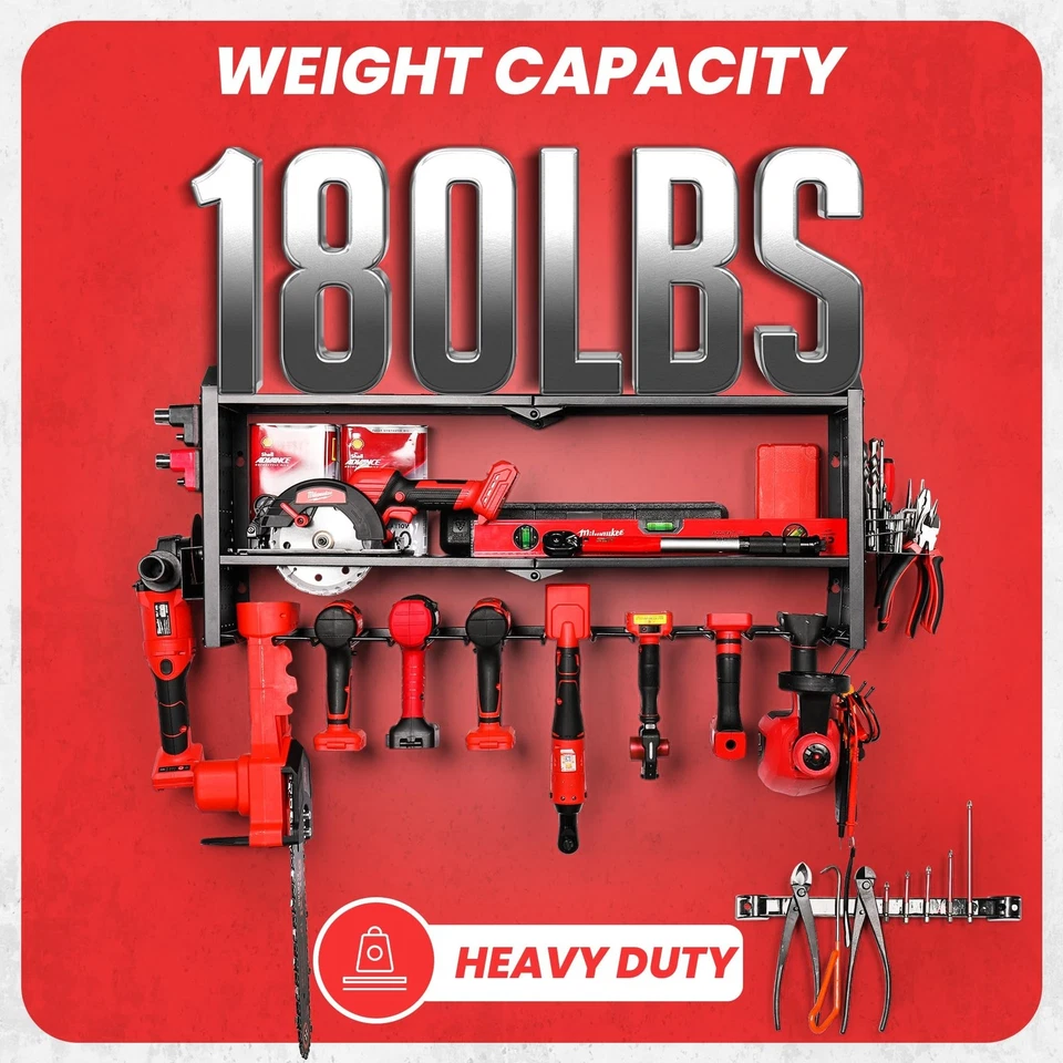 Suporte de parede organizador de ferramentas elétricas grande 32"" W com estação de carregamento e ímã... - Imagem 4 de 4