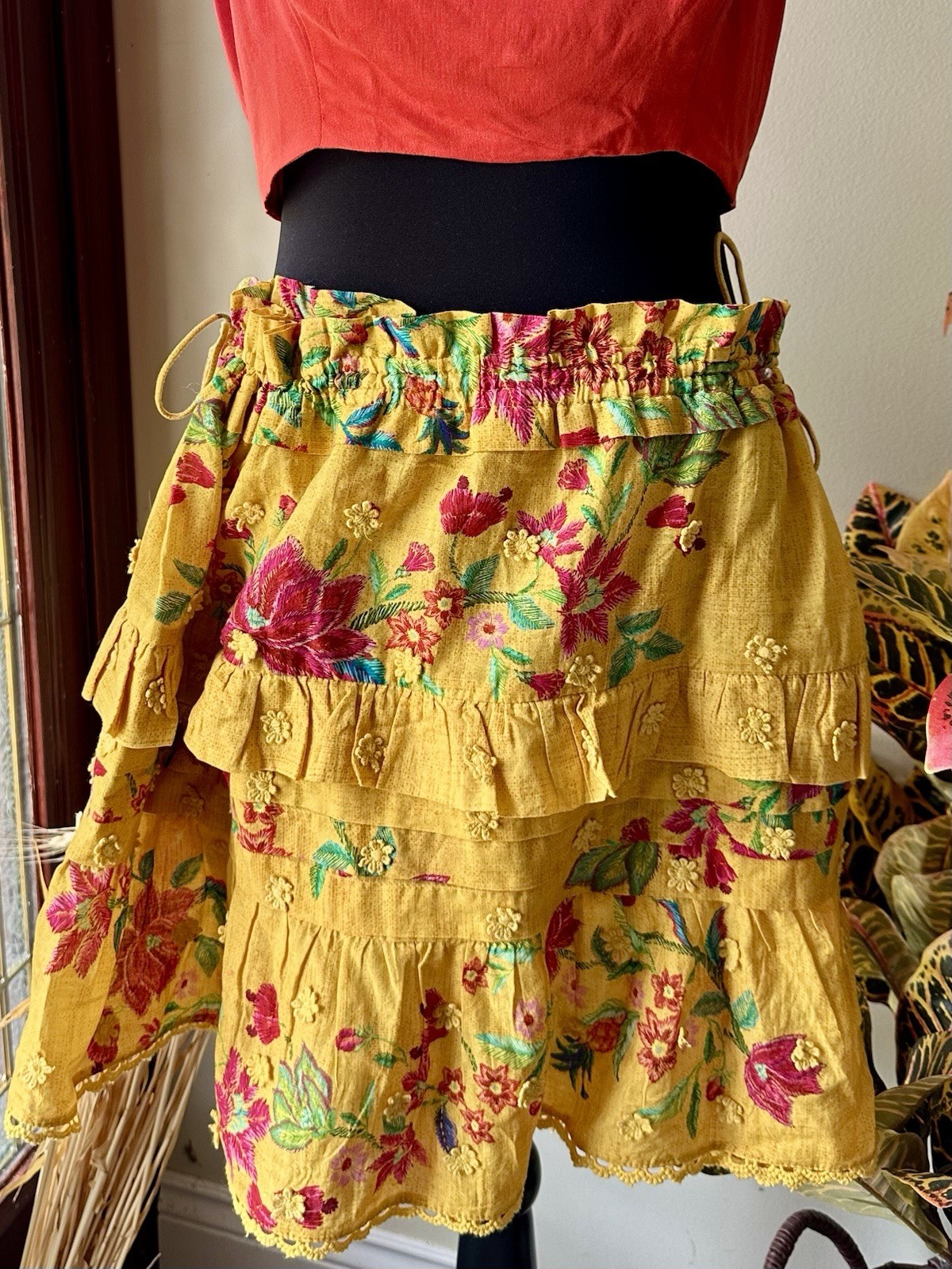 Farm Rio Tropical Flower Tiered Skirt Xl