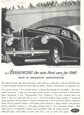 1940 Ford: 22 Important Improvements Vintage Print Ad