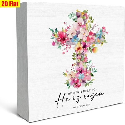 He Is Not Here He Is Risen Wooden Box Sign Easter Floral Cross Home Decoration