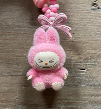 Labubu Pink Fuzzy Mini Keychain 4.5"