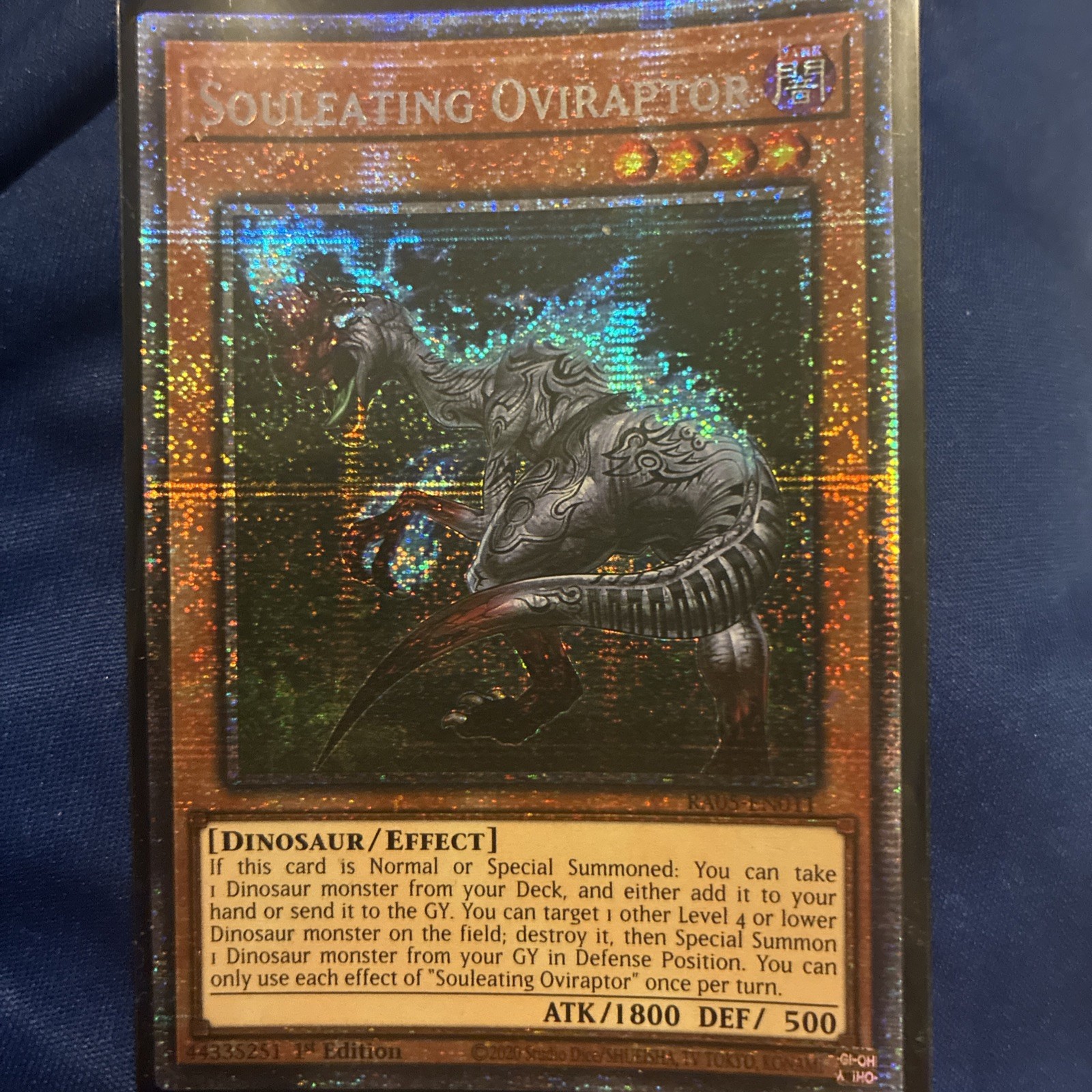 Souleating Oviraptor RA04-EN288 YuGiOh Quarter Century Stampede trading card — raw and PSA graded price guide