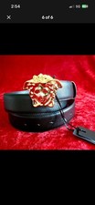 Versace La Medusa Greca Buckle Adjustable Leather Belt Size 95/38 Black & Gold