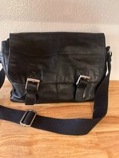 Fossil Brand Leather Messenger Bag Satchel Black Vintage
