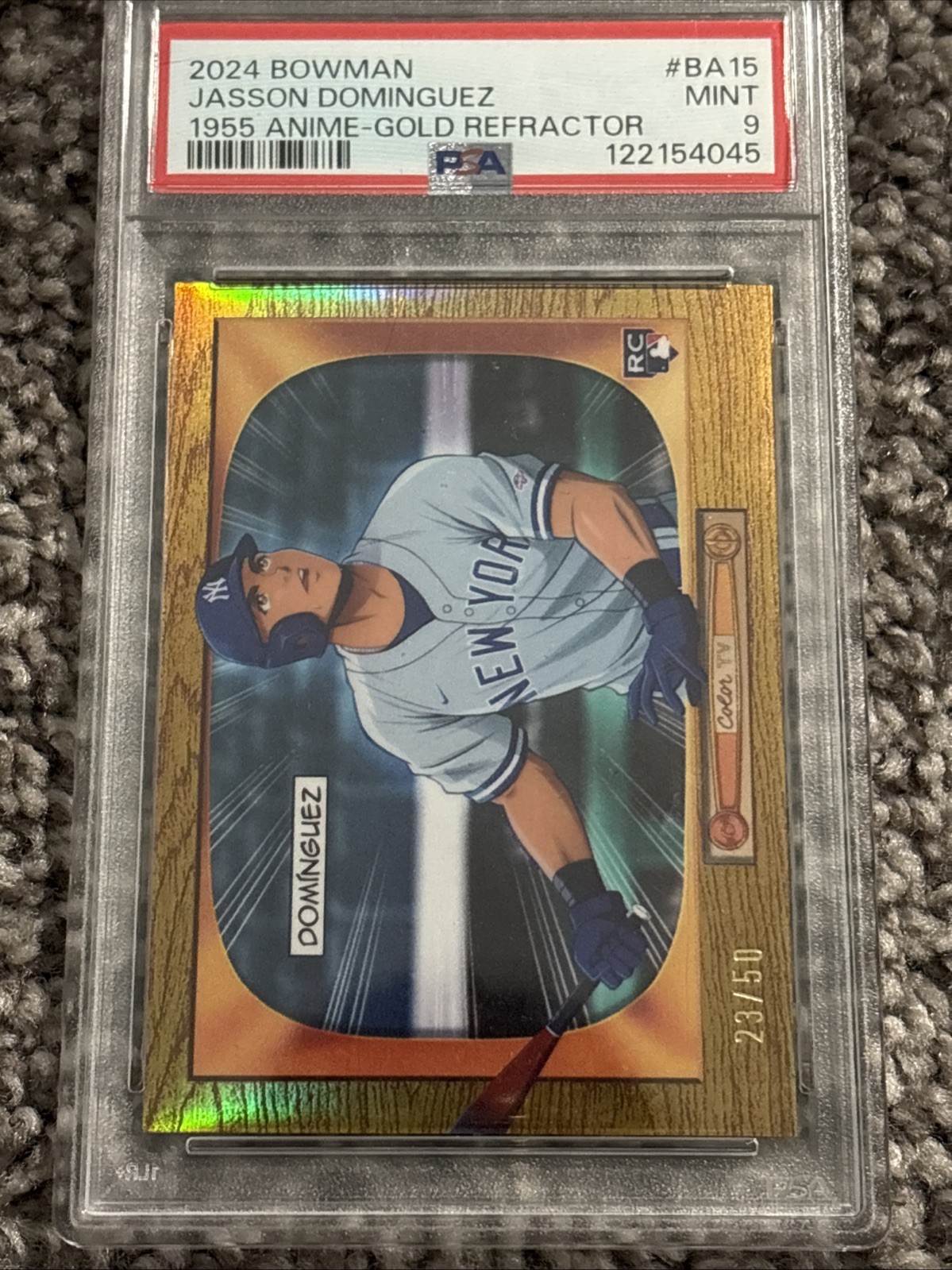 2024 Bowman '55 Bowman Anime Jasson Dominguez #BA-15 Gold Refractor /50 RC PSA 9