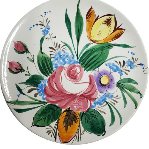 Hand Painted Floral Plate Made in Italy Multi Colored Flowers Vintage 11.5 inch - Picture 2 of 8