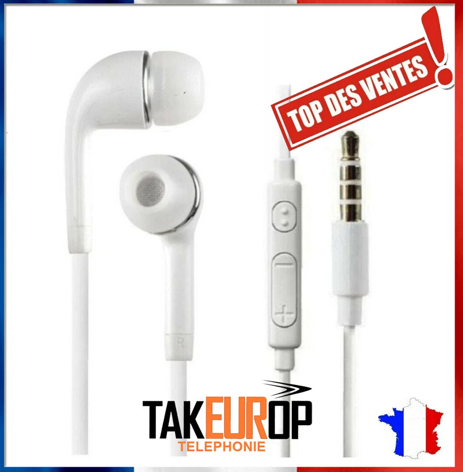 TAKEUROP GENERIC Écouteur Filaire Fil Blanc Intra-Auriculaires stéréo avec micro 3.5mm Smartphone