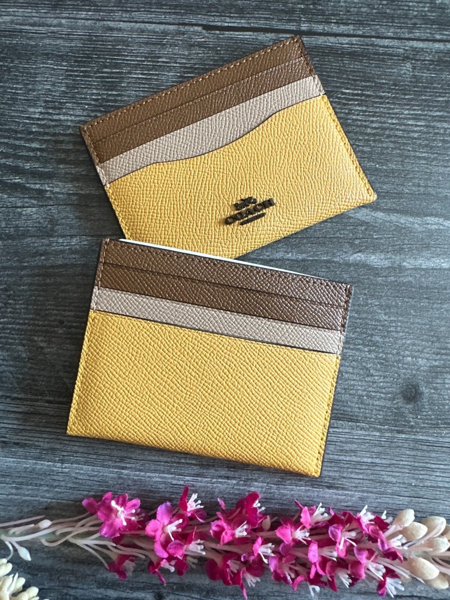 BN Coach Slim Card Case Wallet in Color block Pewter/Honeycomb