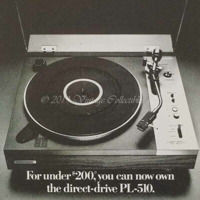 1976 Pioneer Turntable PL-510 electronic record vinyl photo art decor vintage ad