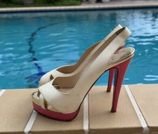 CHRISTIAN LOUBOUTIN Very Croise CREAM  PINK LEATHER PLATFORM PUMPS Sz 35.5M