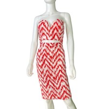 Women Dress Large Red White Midi With Cutout Waist Stretch