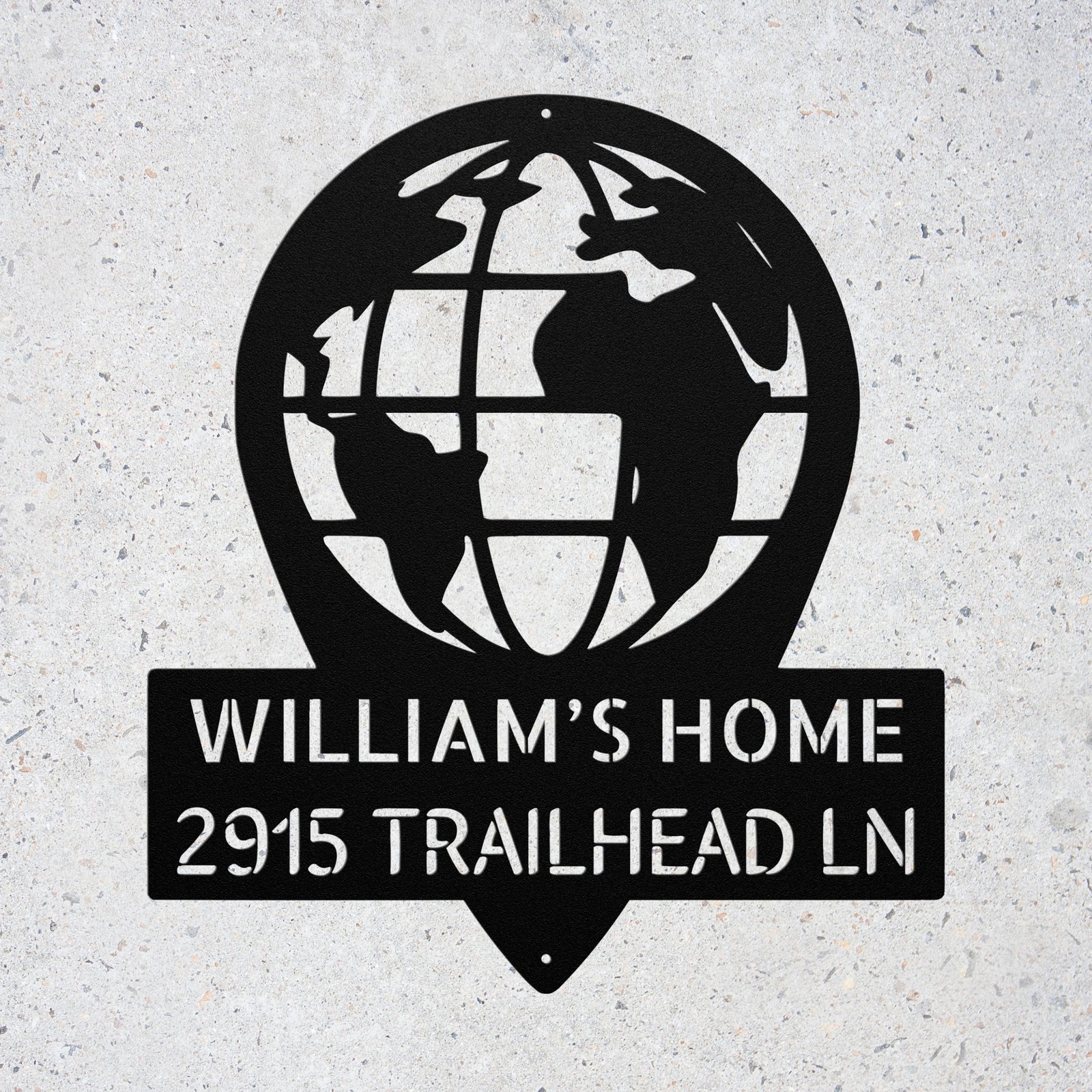 Custom World Map Metal Sign Personalized Address or Business Art Address Sign