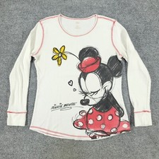 Disney Sweater Girl's XL White Minnie Mouse Thermal Graphic Pullover Long Sleeve