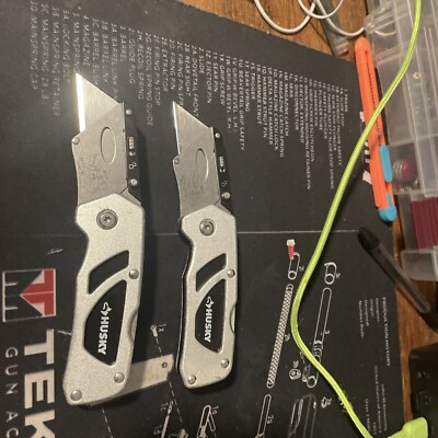2 Husky Folding Utility Knife Lock-Back Compact Knife