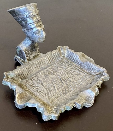Art Deco Egyptian Revival Pharaoh Dresser Ashtray Antique Metal Incense Burner - Picture 5 of 17