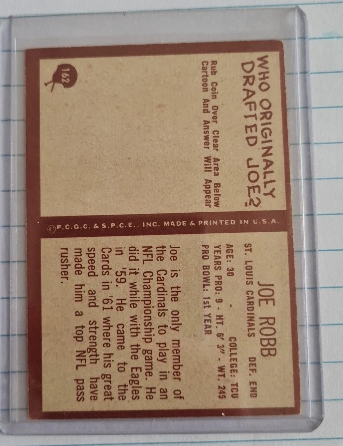 1967 Philadelphia Football #162 Joe Robb - Image 2 of 2