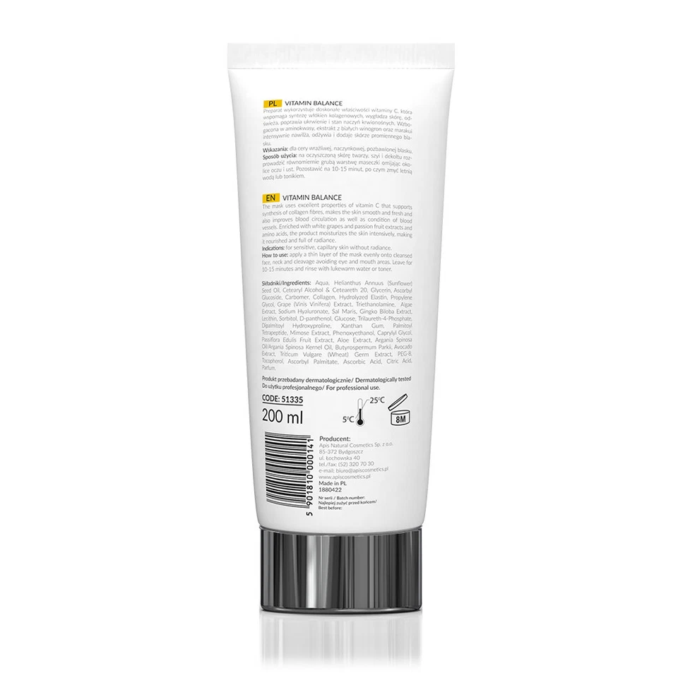 Apis Professional Vitamin Balance Face Mask with Vitamin C & White Grapes 200ml - Image 2 of 2