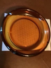 Vintage Heavy Amber Colored 8” Glass Ashtray~ Textured Bottom