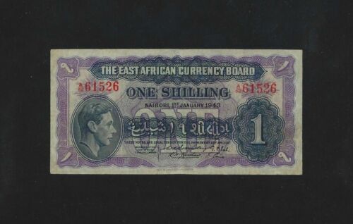 EAST AFRICA 1 SHILLING 1943 P-27 VF BRITISH
