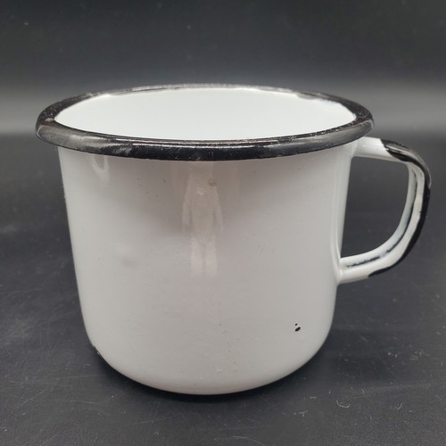 Enamelware Cup / Mug White And Black Small Vintage - Picture 4 of 10