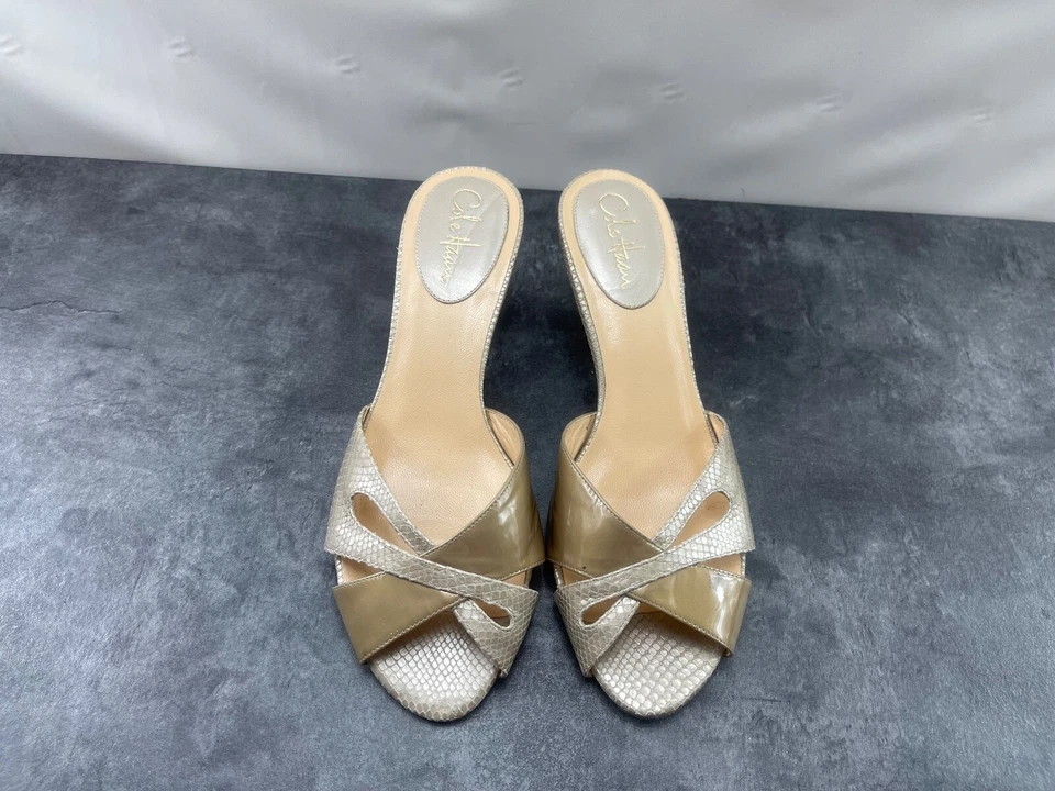 Zapatos para mujer Cole Haan Air Nora dorados beige 10B estampado de serpiente tacones sandalias Foto 3 de 4