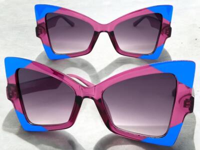 OVERSIZED Exaggerated Vintage Retro Cat Eye Style SUN GLASSES Large Violet Frame