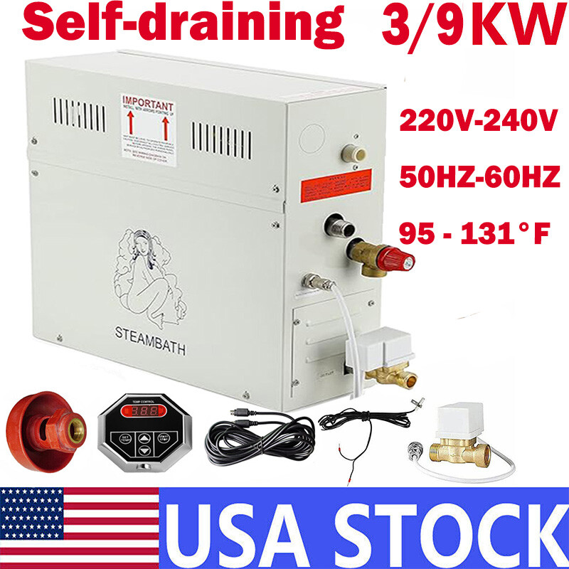 Steam Shower Generator Kit 9KW for Bath Sauna SPA Self-draining System Home Use