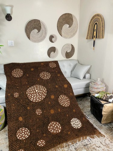 Kalo Brown Handmade Mudcloth Segou Blanket Bogolan Textile Bedsheet Boho Decor - Picture 4 of 8