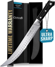 Cutluxe Butcher Knife – 10″ Cimeter Breaking Knife, Razor Sharp Forged High Carb