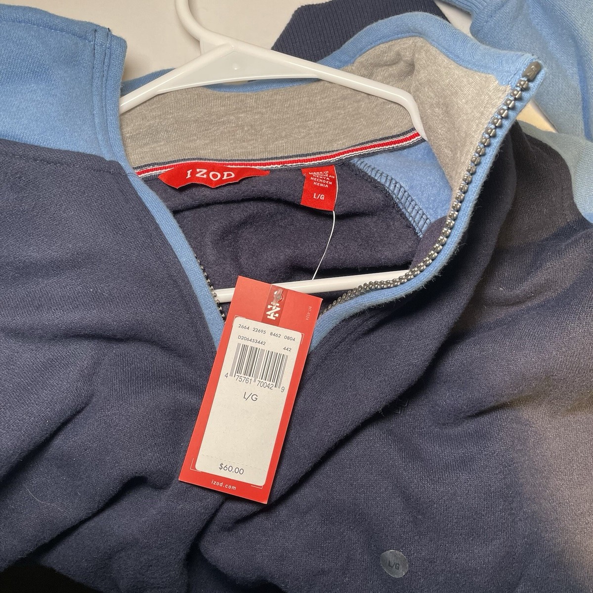Izod Men's 14 Zip Sueded Fleece Pullover Blue SIZE LARGE MSRP $60