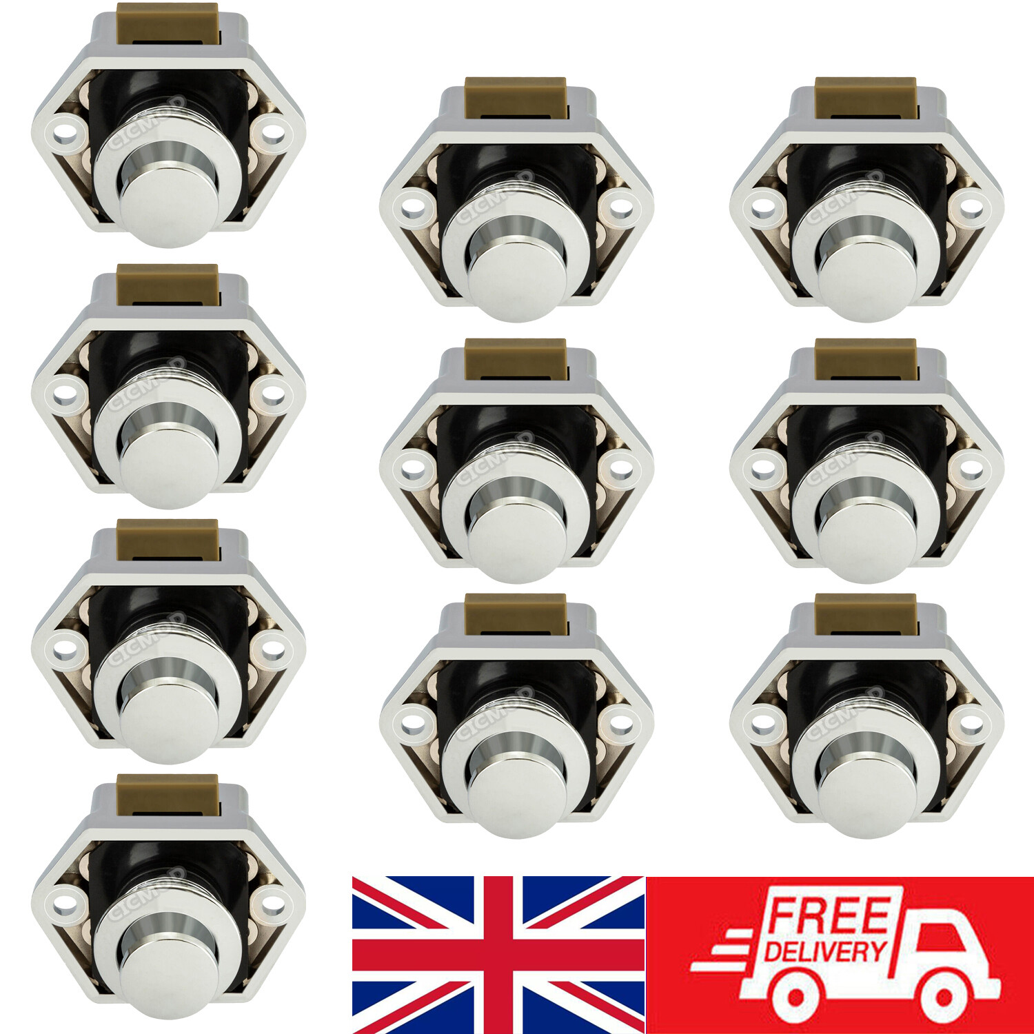 10x Push Button Catch Locks Latch Knobs Drawer Cupboard Cabinet Door Campervan