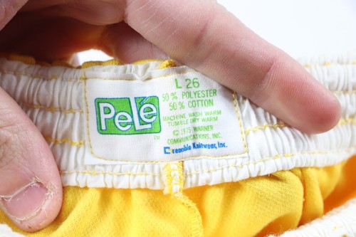 NOS Vintage 70s Youth Large Striped Running Gym Soccer Shorts Yellow White USA - Picture 3 of 4