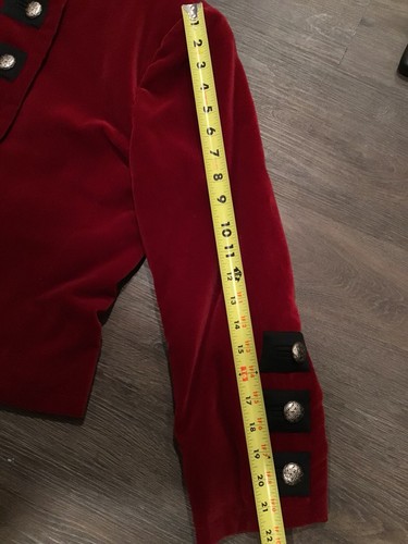YVES SAINT LAURENT Rive Gauche 1991 YSL Sz M US Red Velvet Military Style Jacket - Picture 20 of 22