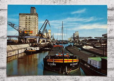 AK Stuttgart Neckarhafen Schiff Kahn Wildhorn Basel Kran Postkarte Deko Vintage