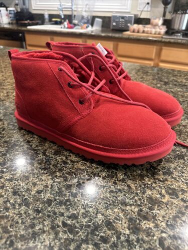 New UGG Mens Size 13 Neumel Suede Leather Ankle Chukka Shearling Boots - Red - Afbeelding 1 van 12