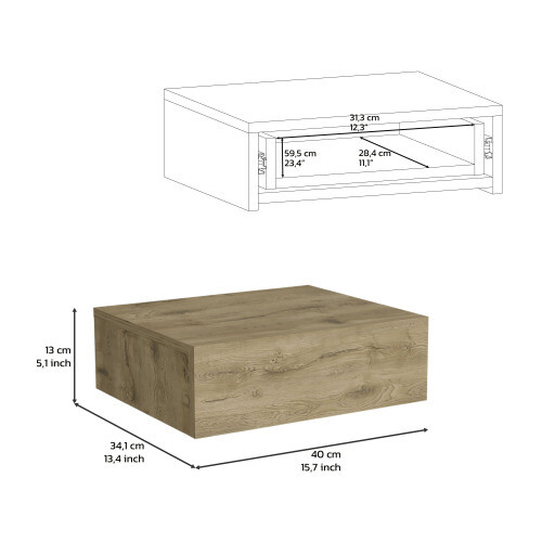 AS Floating Nightstand 5"H, Modern Wall-Mounted Bedside Shelf with Drawer - Picture 2 of 6