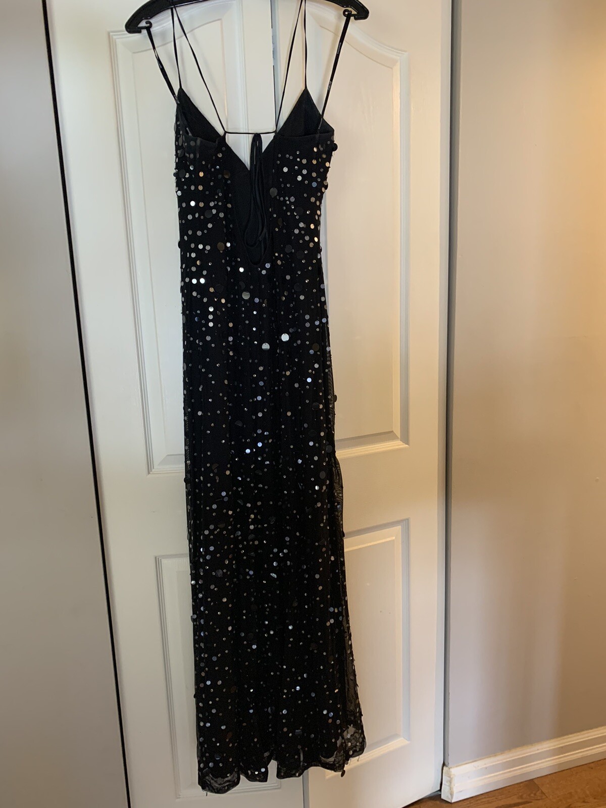 Beautiful Long Black Sexy Sequins BCBG Maxazria Dress Size Large image 3